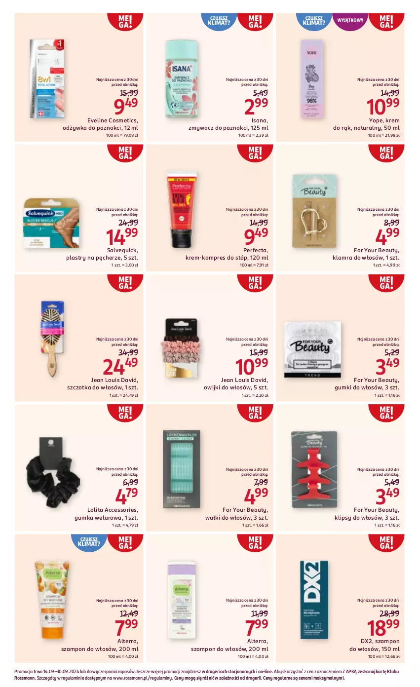 Gazetka promocyjna Rossmann - 14 września - ważna 14.09 do 30.09.2024 - strona 8 - produkty: Alterra, DX2, Eveline, For Your Beauty, Isana, Krem do rąk, Odżywka, Owijki, Perfecta, Szampon, Szczotka, Szczotka do włosów, Yope, Zmywacz do paznokci