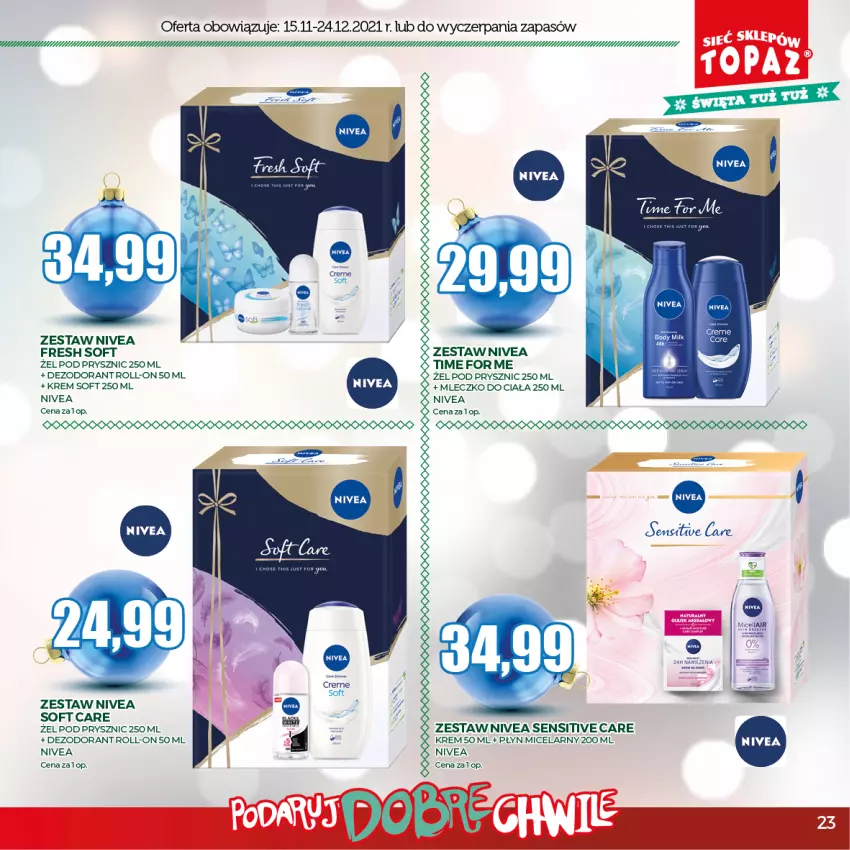 Gazetka promocyjna Topaz - Gazetka - ważna 15.11 do 24.12.2021 - strona 23 - produkty: Dezodorant, Nivea, Płyn micelarny