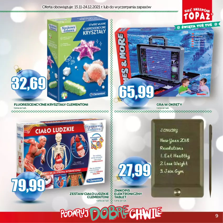 Gazetka promocyjna Topaz - Gazetka - ważna 15.11 do 24.12.2021 - strona 9 - produkty: Gra, Tablet, Znikopis