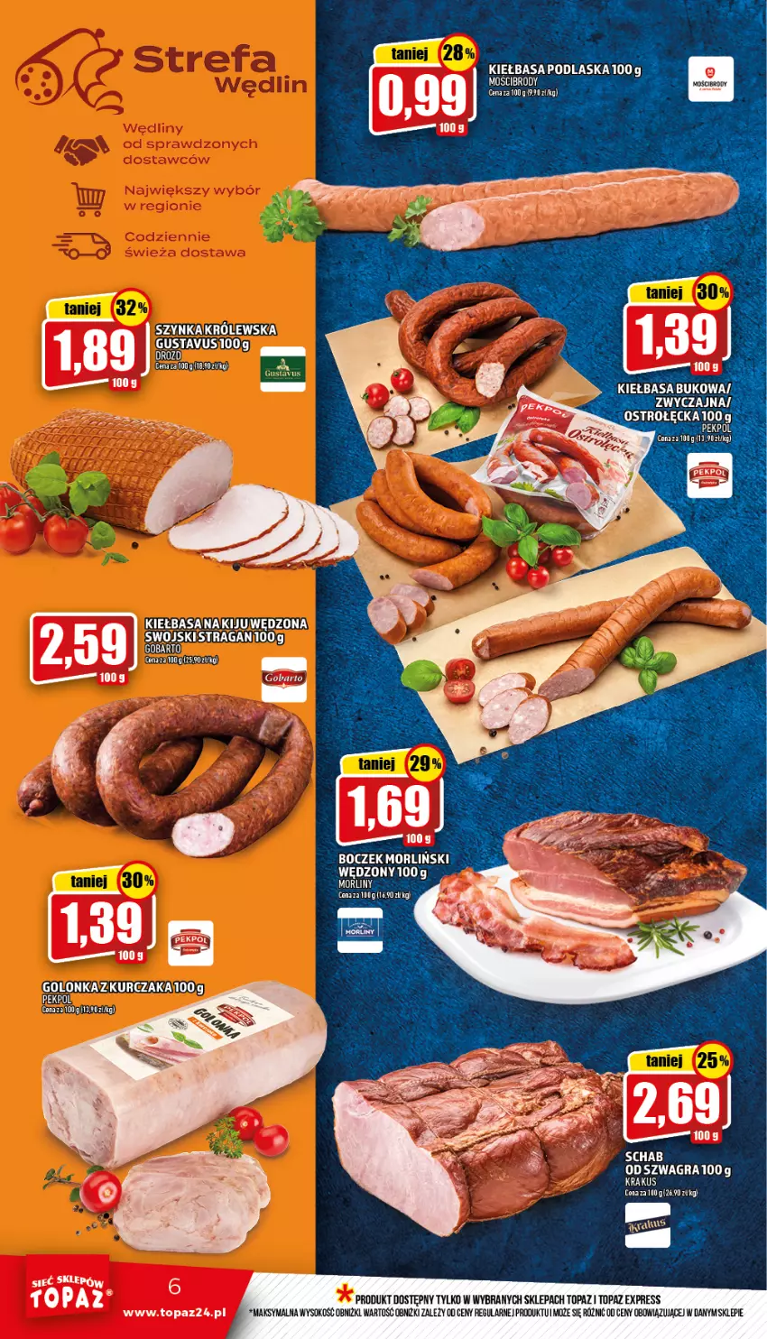 Gazetka promocyjna Topaz - Gazetka - ważna 24.03 do 30.03.2022 - strona 6 - produkty: Gra, Kiełbasa, Krakus, Kurczak, Pekpol, Sok, Szynka, Top