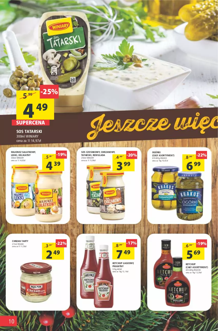 Gazetka promocyjna Arhelan - Gazetka - ważna 29.12.2021 do 09.01.2022 - strona 10 - produkty: Chrzan, Heinz, Ketchup, Krakus, Majonez, Majonez sałatkowy, Rolnik, Sałat, Sos, Sos czosnkowy, Winiary