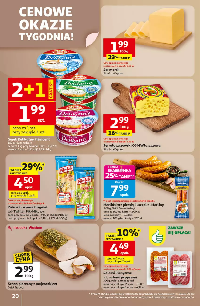 Gazetka promocyjna Auchan - Wielkie Przeboje Cenowe Hipermarket - ważna 02.01 do 07.01.2026 - strona 20 - produkty: Gin, Kurczak, Morliny, Piec, Salami, Schab pieczony, Ser, Twaróg, Włoszczowski