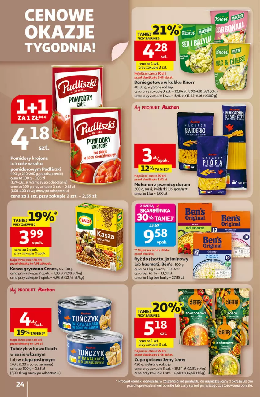 Gazetka promocyjna Auchan - Wielkie Przeboje Cenowe Hipermarket - ważna 02.01 do 07.01.2026 - strona 24 - produkty: Cenos, Danie gotowe, Gry, Kasza, Kasza gryczana, Kawa, Knorr, Makaron, Olej, Rum, Rurki, Ryż, Ryż do risotto, Sos, Spaghetti, Tuńczyk, Zupa
