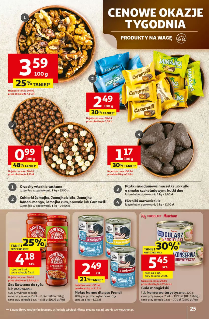 Gazetka promocyjna Auchan - Wielkie Przeboje Cenowe Hipermarket - ważna 02.01 do 07.01.2026 - strona 25 - produkty: Brownie, Cukier, Cukierki, Danio, Dawtona, Konserwa turystyczna, Makaron, Mango, Mokra karma, Mus, Orzechy włoskie, Piernik, Rum, Ryż, Ser, Sos