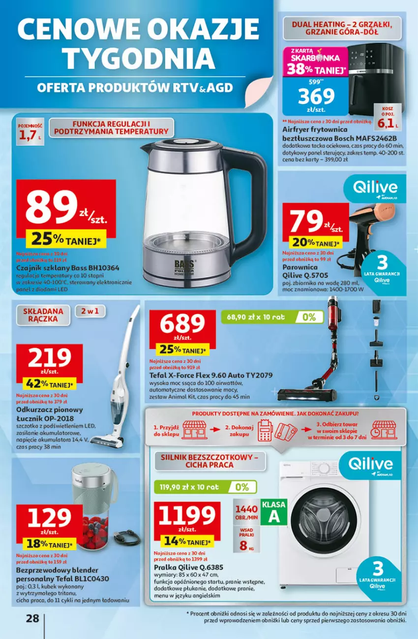 Gazetka promocyjna Auchan - Wielkie Przeboje Cenowe Hipermarket - ważna 02.01 do 07.01.2026 - strona 28 - produkty: Akumulator, Blender, Bosch, Czajnik, Fa, Kubek, Odkurzacz, Parownica, Pralka, Silan, Sok, Szczotka, Tefal, Top