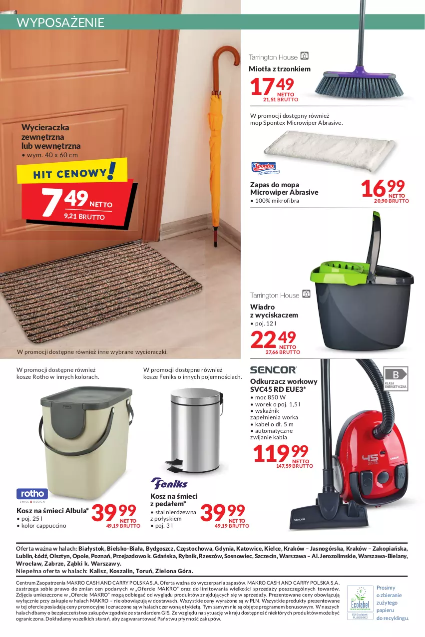 Gazetka promocyjna Makro - [Oferta promocyjna] Artykuły spożywcze i przemysłowe - ważna 07.01 do 24.01.2022 - strona 16 - produkty: Cappuccino, Gra, Kosz, Miotła, Mop, Odkurzacz, Orka, Papier, Piec, Rum, Sos, Szal, Wiadro, Wiadro z wyciskaczem, Wycieraczka