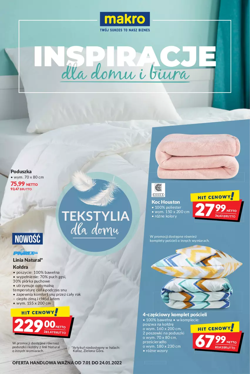 Gazetka promocyjna Makro - [Oferta promocyjna] Artykuły spożywcze i przemysłowe - ważna 07.01 do 24.01.2022 - strona 26 - produkty: Koc, Kołdra, Komplet pościeli, Poduszka, Pościel, Prześcieradło, Wełna