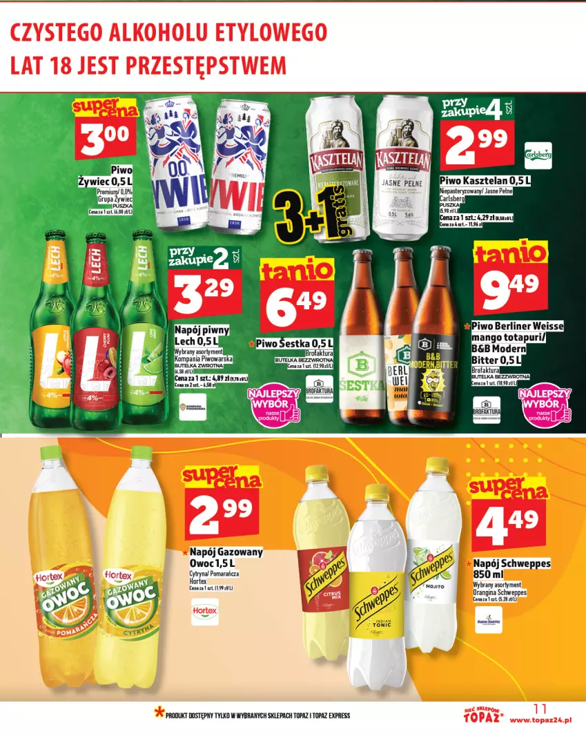 Gazetka promocyjna Topaz - Gazetka - ważna 14.08 do 20.08.2025 - strona 11 - produkty: Gin, Hortex, Napój, Napój gazowany, Schweppes, Top