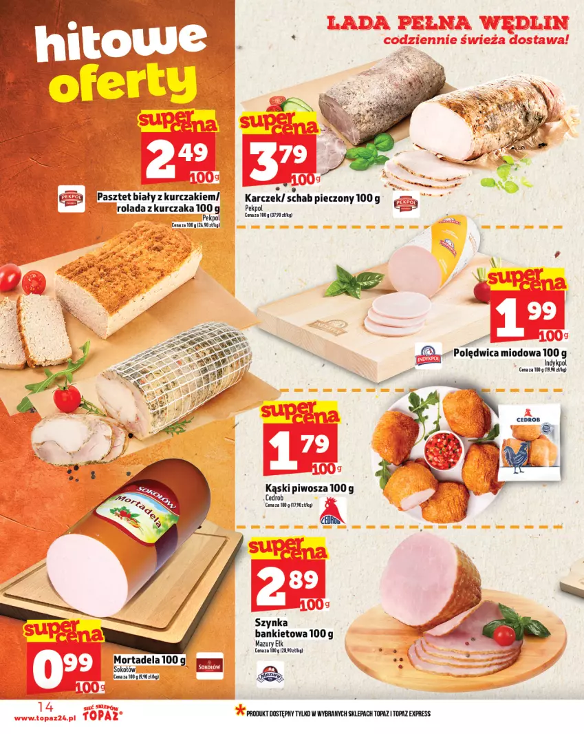 Gazetka promocyjna Topaz - Gazetka - ważna 14.08 do 20.08.2025 - strona 14 - produkty: Kurczak, Pasztet, Pekpol, Piec, Piwo, Polędwica, Rolada, Schab pieczony, Szynka, Top