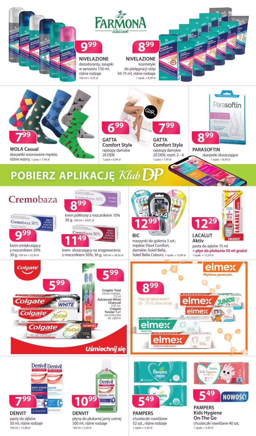 Gazetka promocyjna Drogerie Polskie - Gazetka - ważna 09.04 do 30.04.2021 - strona 7 - produkty: Bell, Bella, Chusteczki, Colgate, Colgate Total, Denivit, Dezodorant, Gatta, Gra, Karp, Kosmetyki do pielęgnacji, Lacalut, LG, Nivelazione, Pampers, Pasta do zębów, Płyn do płukania, Rajstopy, Skarpetki, Szczoteczka, Szczoteczka do zębów, Top