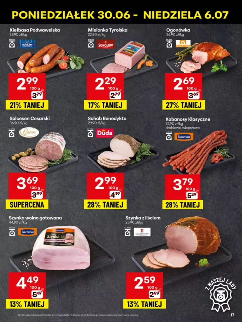 Gazetka promocyjna Delikatesy Centrum - Franczyza DC27 Poniedziałek - ważna 30.06 do 06.07.2025 - strona 17 - produkty: Kiełbasa, Kiełbasa podwawelska, Ogonówka, Szynka, Wawel