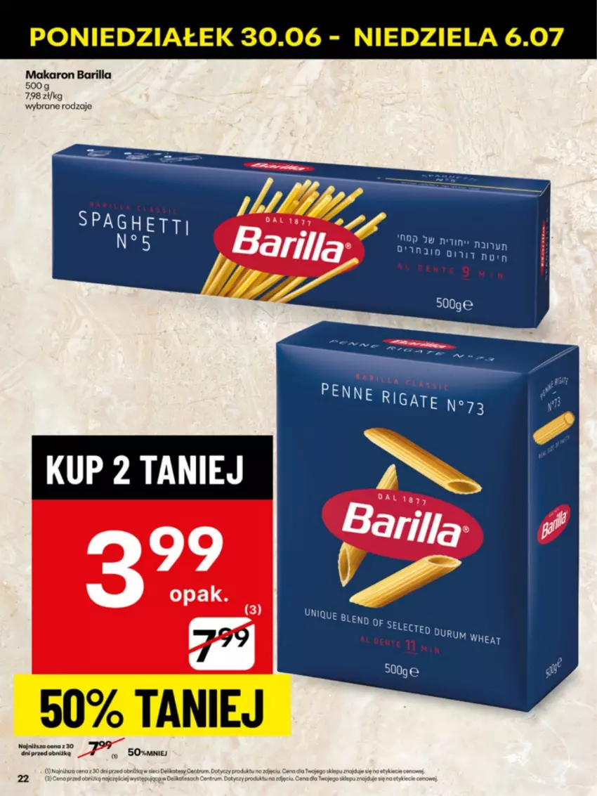 Gazetka promocyjna Delikatesy Centrum - Franczyza DC27 Poniedziałek - ważna 30.06 do 06.07.2025 - strona 22 - produkty: Barilla, Makaron