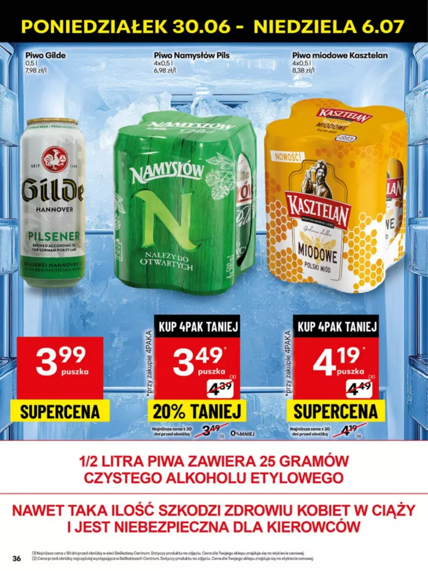 Gazetka promocyjna Delikatesy Centrum - Franczyza DC27 Poniedziałek - ważna 30.06 do 06.07.2025 - strona 36 - produkty: Gra, Kasztelan, Namysłów, Piec, Piwa, Piwo