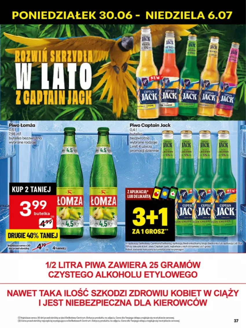 Gazetka promocyjna Delikatesy Centrum - Franczyza DC27 Poniedziałek - ważna 30.06 do 06.07.2025 - strona 37 - produkty: Captain Jack, Gra, Piec, Piwa, Piwo