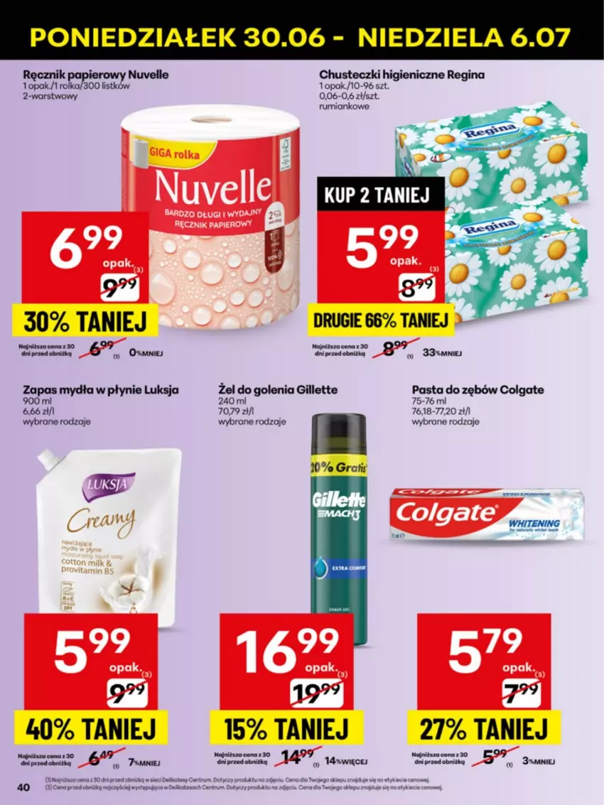 Gazetka promocyjna Delikatesy Centrum - Franczyza DC27 Poniedziałek - ważna 30.06 do 06.07.2025 - strona 40 - produkty: Chusteczki, Colgate, Gillette, Gin, Gra, LG, Luksja, Pasta do zębów, Rum, Zapas mydła w płynie