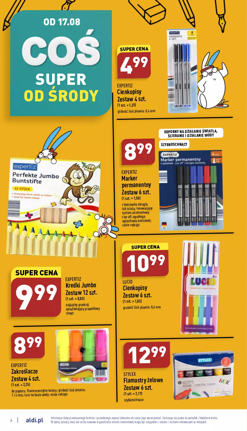 Gazetka promocyjna Aldi - Zaplanuj zakupy wcześniej - ważna 17.08 do 20.08.2022 - strona 4 - produkty: Flamastry, Marker, Papier, Por, Tusz