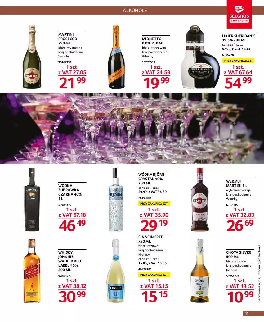 Gazetka promocyjna Selgros - Oferta gastronomiczna - ważna 27.12.2022 do 04.01.2023 - strona 11 - produkty: Alkohole, Johnnie Walker, Likier, Martini, Mionetto, Prosecco, Whisky, Wódka