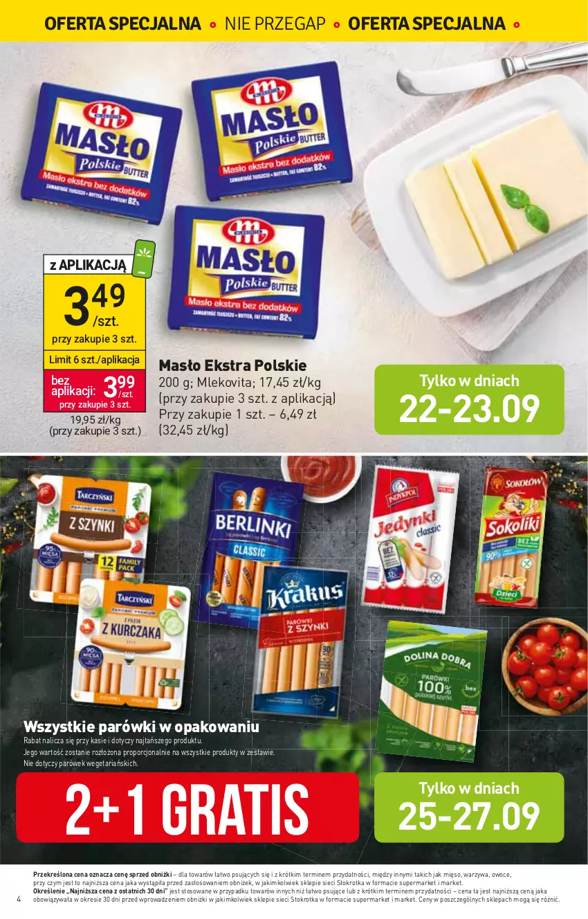 Gazetka promocyjna Stokrotka - Market - ważna 21.09 do 27.09.2023 - strona 6 - produkty: Gra, Masło, Mięso, Mleko, Mlekovita, Owoce, Parówki, Por, Warzywa