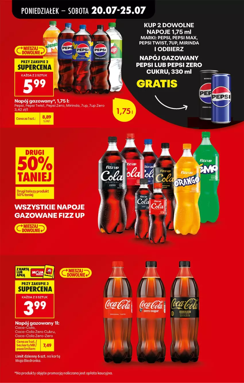 Gazetka promocyjna Biedronka - Od Poniedziałku - ważna 20.07 do 25.07.2026 - strona 17 - produkty: 7up, Coca-Cola, Mirinda, Napój, Napój gazowany, Napoje, Pepsi, Pepsi max
