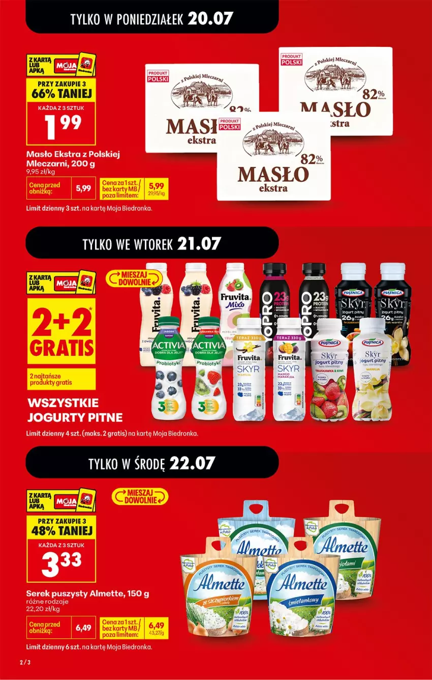 Gazetka promocyjna Biedronka - Od Poniedziałku - ważna 20.07 do 25.07.2026 - strona 2 - produkty: Almette, Gra, Jogurt, Masło, Ser, Serek, Serek puszysty