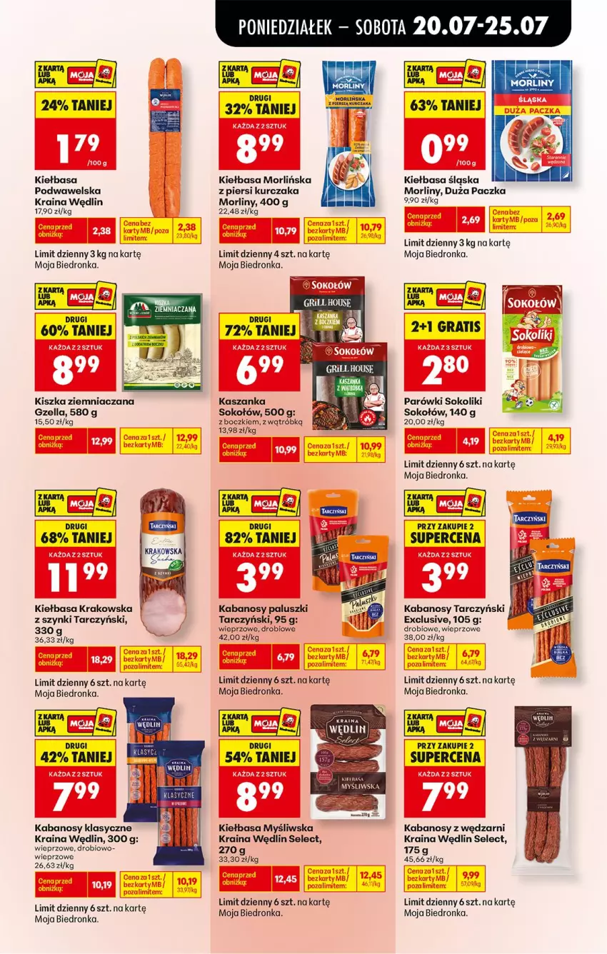 Gazetka promocyjna Biedronka - Od Poniedziałku - ważna 20.07 do 25.07.2026 - strona 47 - produkty: Fa, Gra, Kabanos, Kasza, Kaszanka, Kiełbasa, Kiełbasa krakowska, Kiełbasa podwawelska, Kiełbasa śląska, Kurczak, Morliny, Parówki, Parówki sokoliki, Sok, Sokołów, Tarczyński, Wawel