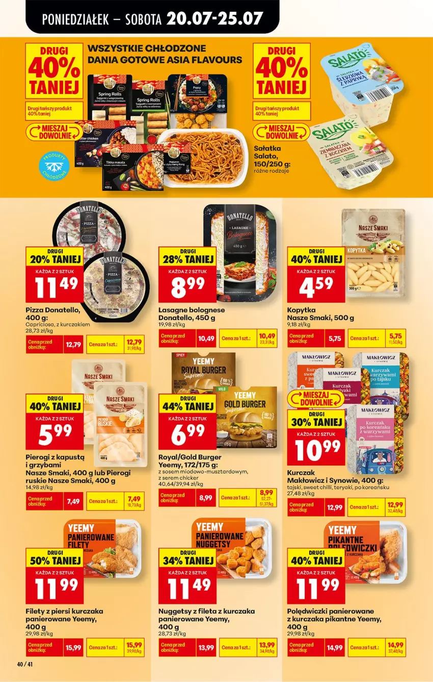 Gazetka promocyjna Biedronka - Od Poniedziałku - ważna 20.07 do 25.07.2026 - strona 50 - produkty: Burger, Dania gotowe, Kapustą, Kopytka, Kurczak, Lasagne, Lasagne bolognese, Mus, Pierogi, Pizza, Polędwiczki panierowane, Sałat, Sałatka, Ser, Sos