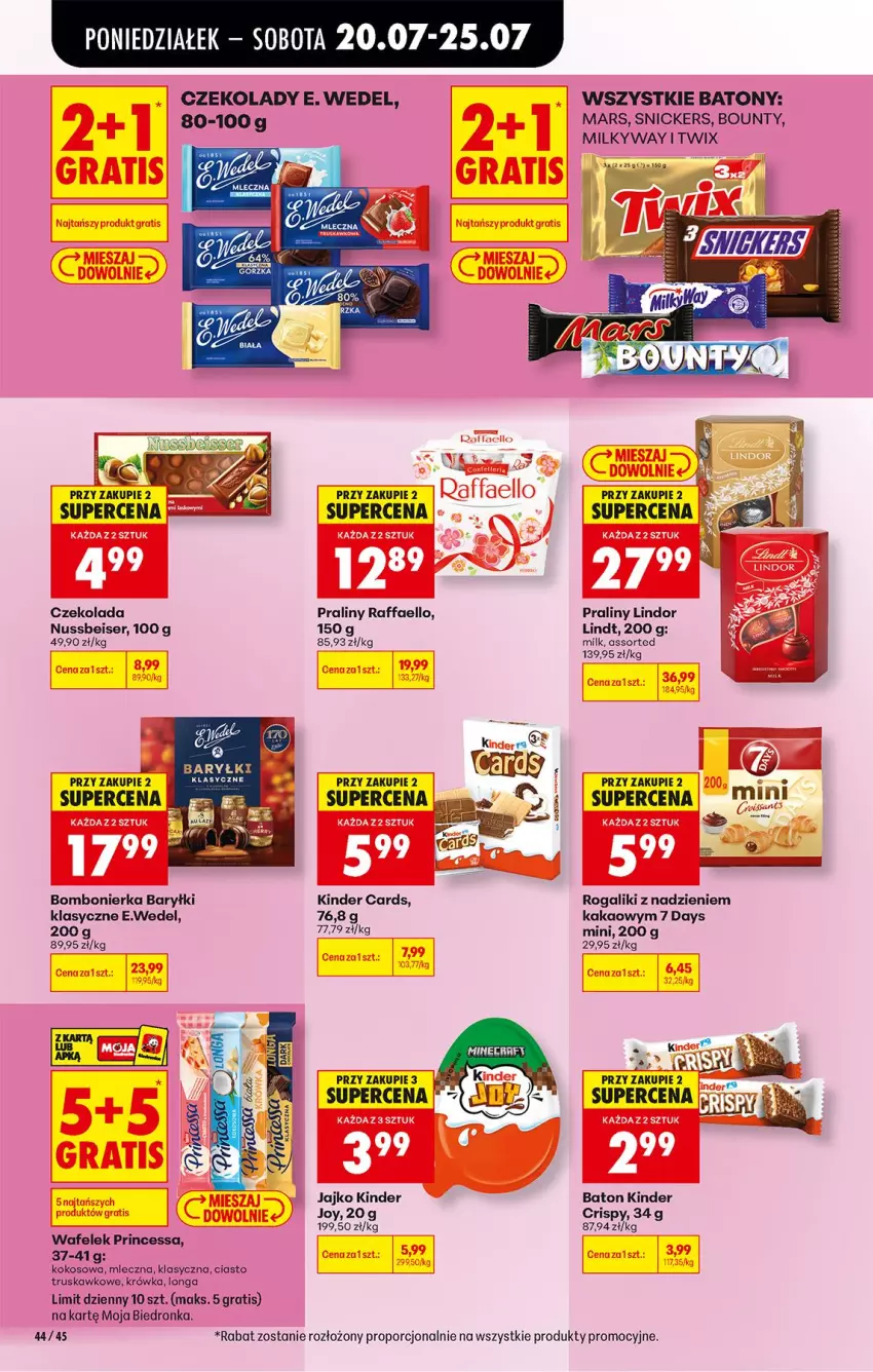 Gazetka promocyjna Biedronka - Od Poniedziałku - ważna 20.07 do 25.07.2026 - strona 56 - produkty: 7 Days, Baryłki, Baton, Bounty, Czekolada, E. Wedel, Fa, Gra, Kakao, Kinder, Kokos, Lindor, Lindt, Mars, Minecraft, Por, Praliny, Princessa, Raffaello, Rogal, Ser, Snickers, Twix, Wafelek