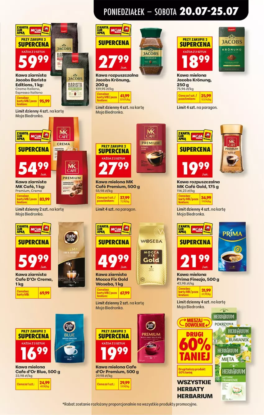 Gazetka promocyjna Biedronka - Od Poniedziałku - ważna 20.07 do 25.07.2026 - strona 63 - produkty: Jacobs, Kawa, Kawa mielona, Kawa rozpuszczalna, Kawa ziarnista, Mocca Fix Gold, Por, Prima, Woseba
