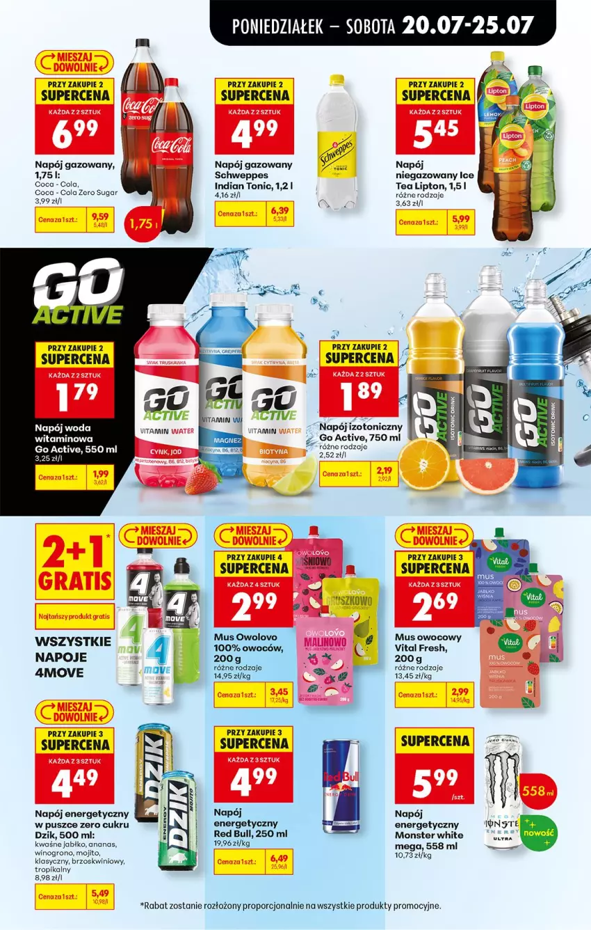 Gazetka promocyjna Biedronka - Od Poniedziałku - ważna 20.07 do 25.07.2026 - strona 65 - produkty: Lipton, Mus, Napój, Napój energetyczny, Napój gazowany, Napój izotoniczny, Napoje, Por, Red Bull, Schweppes, Wino, Woda
