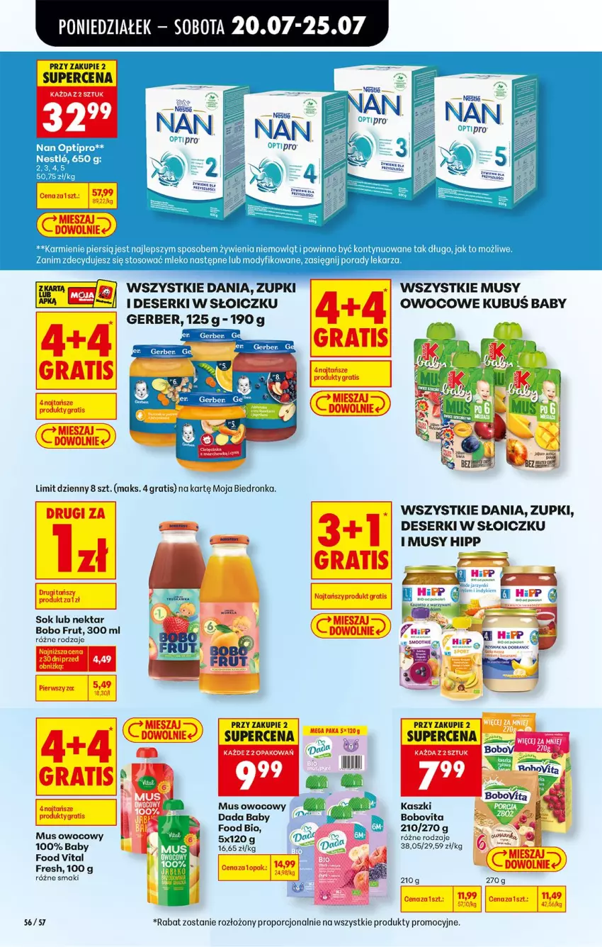 Gazetka promocyjna Biedronka - Od Poniedziałku - ważna 20.07 do 25.07.2026 - strona 76 - produkty: BoboVita, Dada, Deser, Gerber, HiPP, Karmi, Kubuś, Mleko, Mus, NAN Optipro, Nektar, O nas, Por, Ser, Sok, Tran