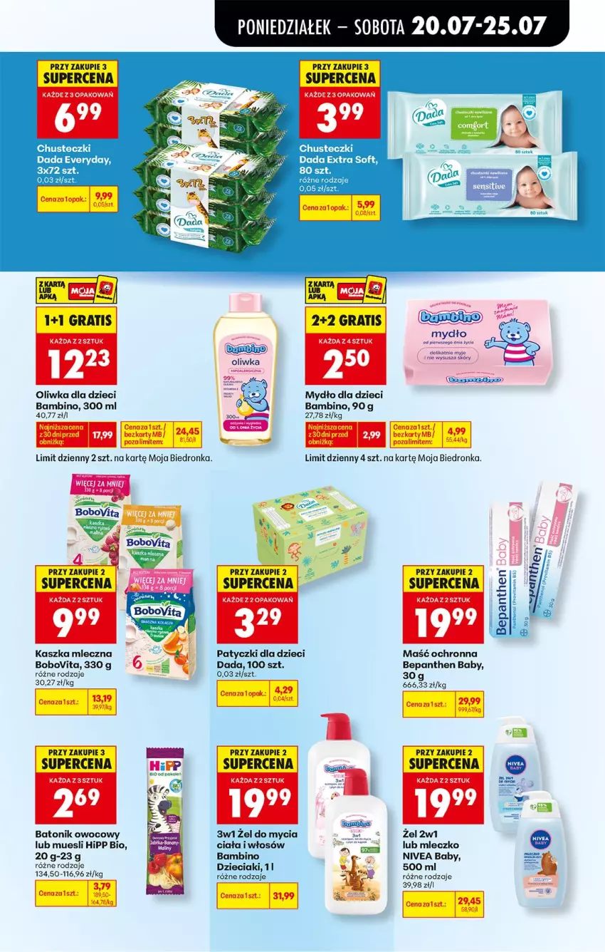 Gazetka promocyjna Biedronka - Od Poniedziałku - ważna 20.07 do 25.07.2026 - strona 77 - produkty: Baton, Bepanthen, BoboVita, Chusteczki, Dada, Dzieci, Fa, HiPP, Hipp Bio, Mleczko, Mydło, Nivea, Nivea Baby, Oliwka dla dzieci, Tonik