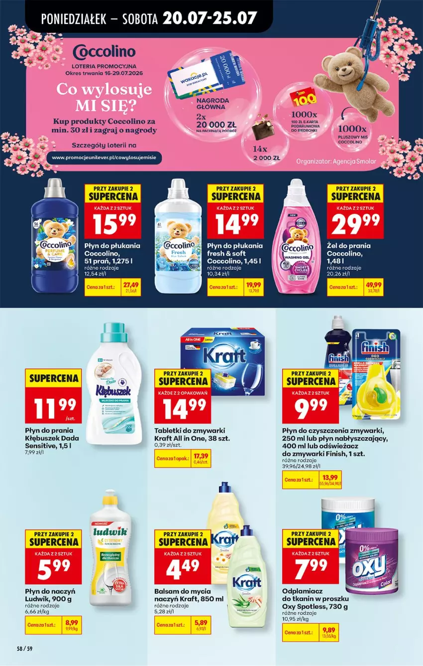 Gazetka promocyjna Biedronka - Od Poniedziałku - ważna 20.07 do 25.07.2026 - strona 78 - produkty: Balsam do mycia naczyń, Coccolino, Dada, Do mycia naczyń, Fa, Finish, Gra, Ludwik, Mus, Odplamiacz, Odświeżacz do zmywarki, Płyn do płukania, Płyn do prania, Płyn nabłyszczający, Tablet, Tabletki do zmywarki, Zmywarki