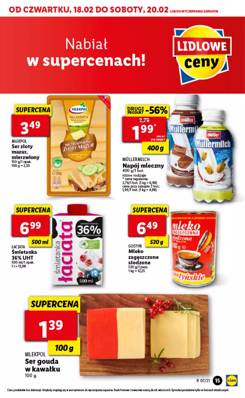 Gazetka promocyjna Lidl - GAZETKA - ważna 18.02 do 20.02.2021 - strona 15 - produkty: Gouda, Kawa, LG, Mleko, Napój, Ser, Złoty Mazur