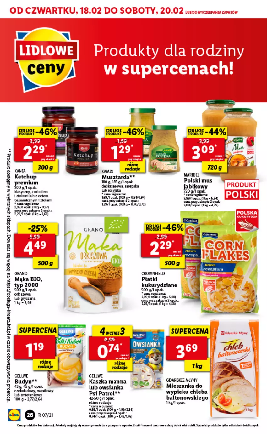 Gazetka promocyjna Lidl - GAZETKA - ważna 18.02 do 20.02.2021 - strona 26 - produkty: Budyń, Chleb, Gra, Gry, Kamis, Ketchup, Mąka, Mus, Musztarda, Owsianka, Psi Patrol