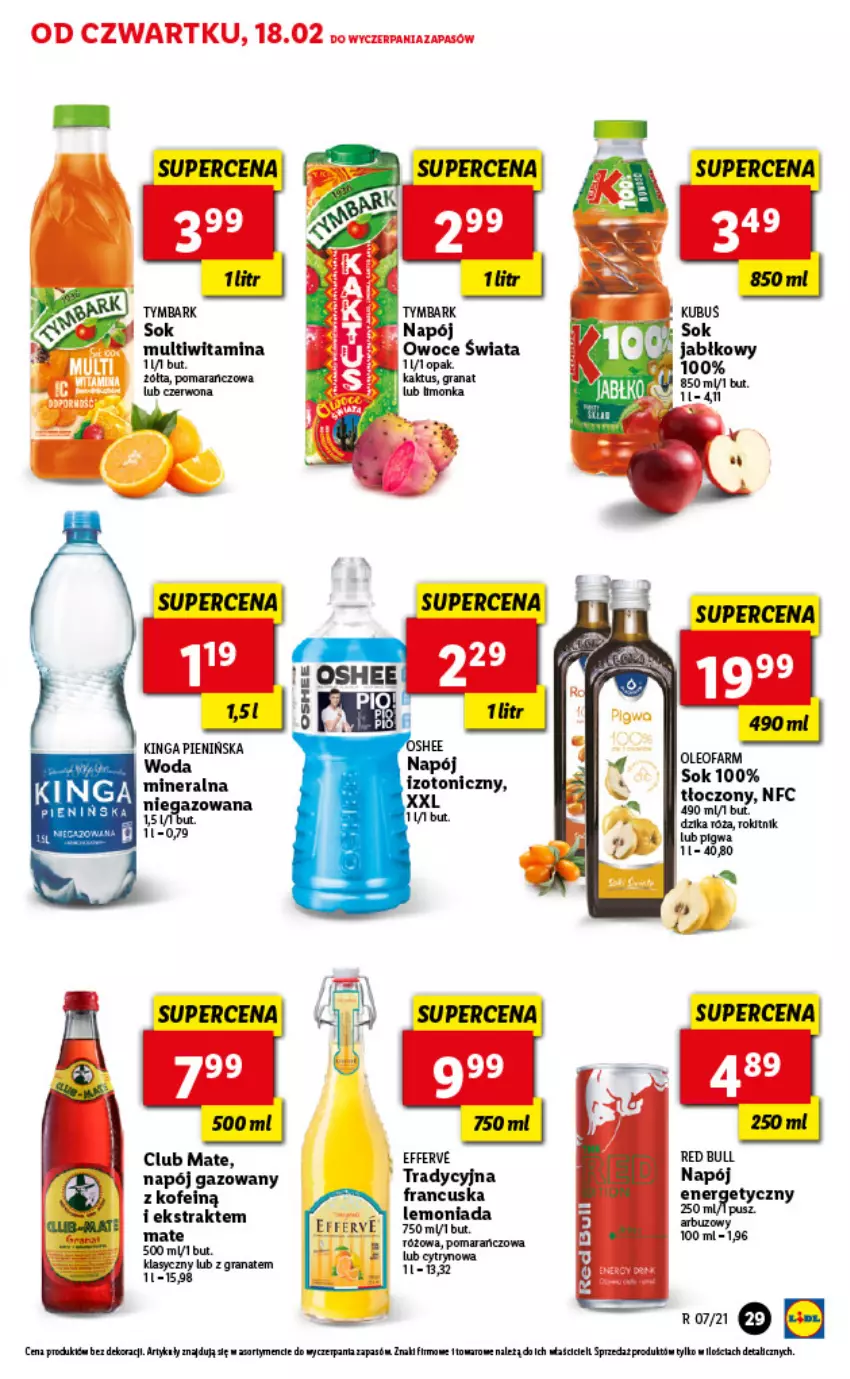 Gazetka promocyjna Lidl - GAZETKA - ważna 18.02 do 20.02.2021 - strona 29 - produkty: Dzika róża, Fa, Gra, Granat, Kaktus, Lemoniada, Napój, Napój gazowany, Owoce, Red Bull, Róża, Sok, Tymbark, Woda