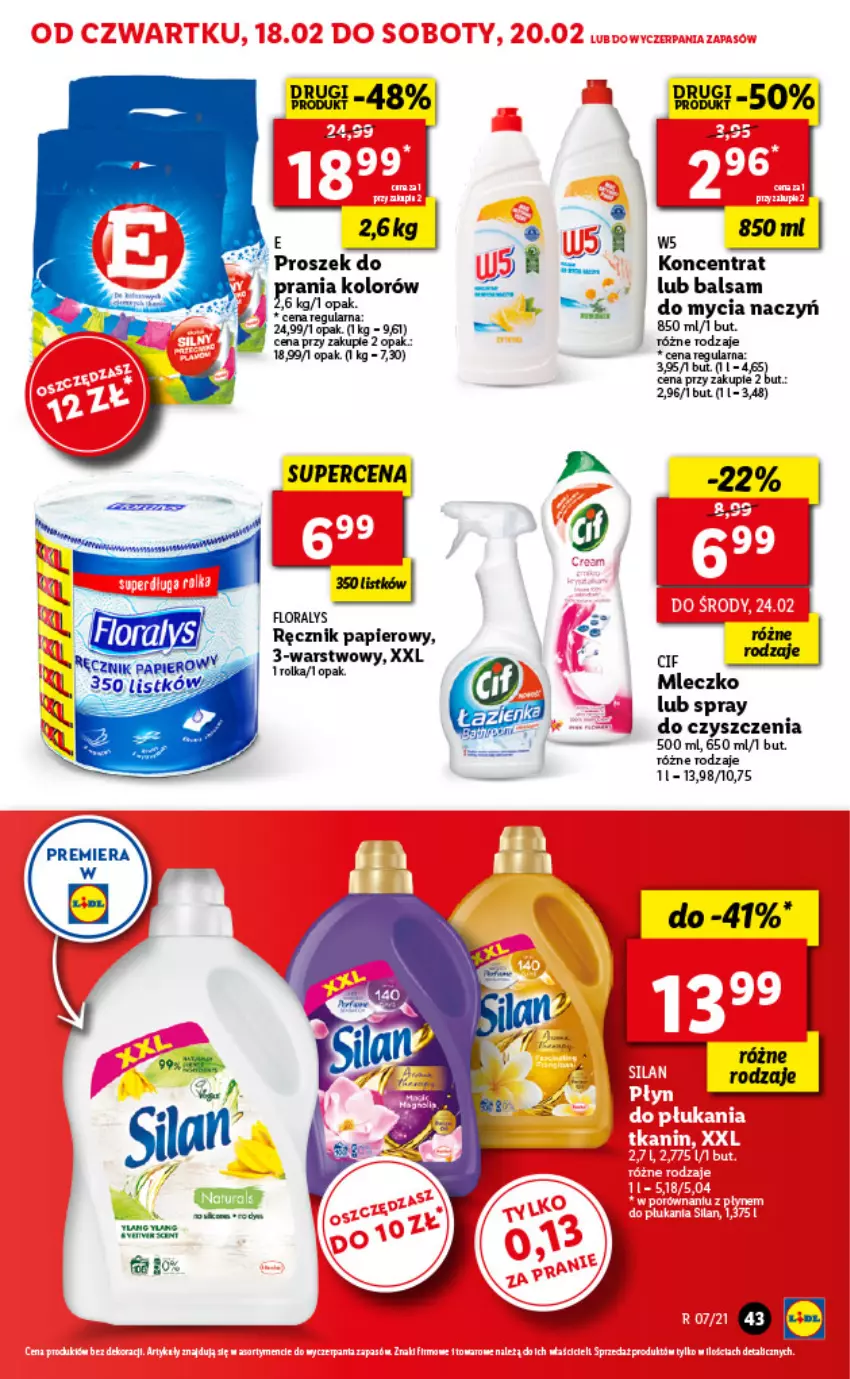 Gazetka promocyjna Lidl - GAZETKA - ważna 18.02 do 20.02.2021 - strona 43 - produkty: Balsam do mycia naczyń, Cif, Do mycia naczyń, Fa, Flora, LG, Mleczko, Papier, Ręcznik, Spray do czyszczenia