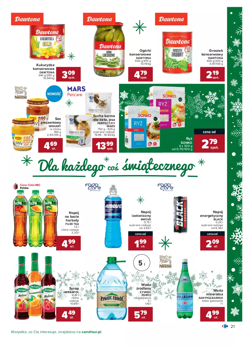 Gazetka promocyjna Carrefour - Gazetka Carrefour - ważna 07.12 do 12.12.2021 - strona 21 - produkty: Dawtona, Groszek, Herbapol, Kukurydza, Kukurydza konserwowa, Lack, LANA, Mars, Napój, Napój energetyczny, Napój izotoniczny, Ogórki konserwowe, Piec, Ryż, Ser, Sonko, Sos, Sos pieczeniowy, Sucha karma, Syrop, Winiary, Woda, Woda mineralna