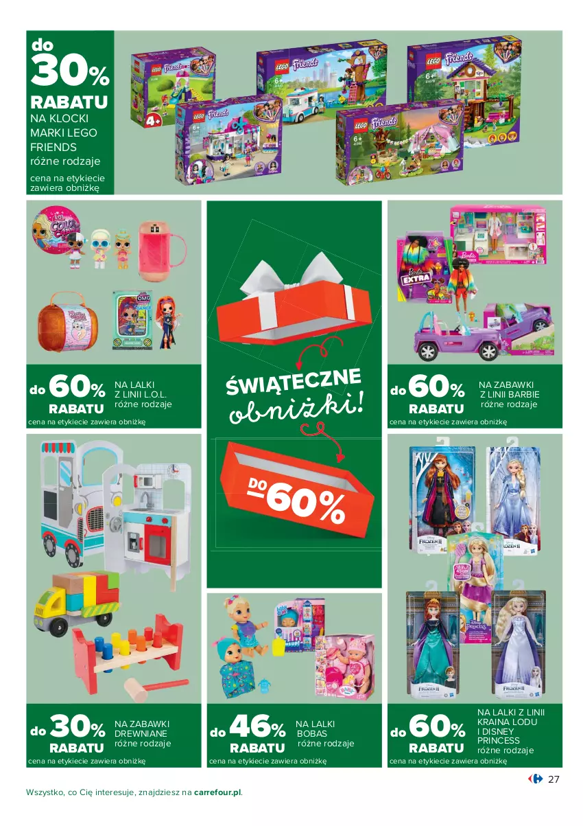 Gazetka promocyjna Carrefour - Gazetka Carrefour - ważna 07.12 do 12.12.2021 - strona 27 - produkty: Barbie, Disney, Klocki, L.O.L., LEGO, LEGO Friends, Zabawki drewniane