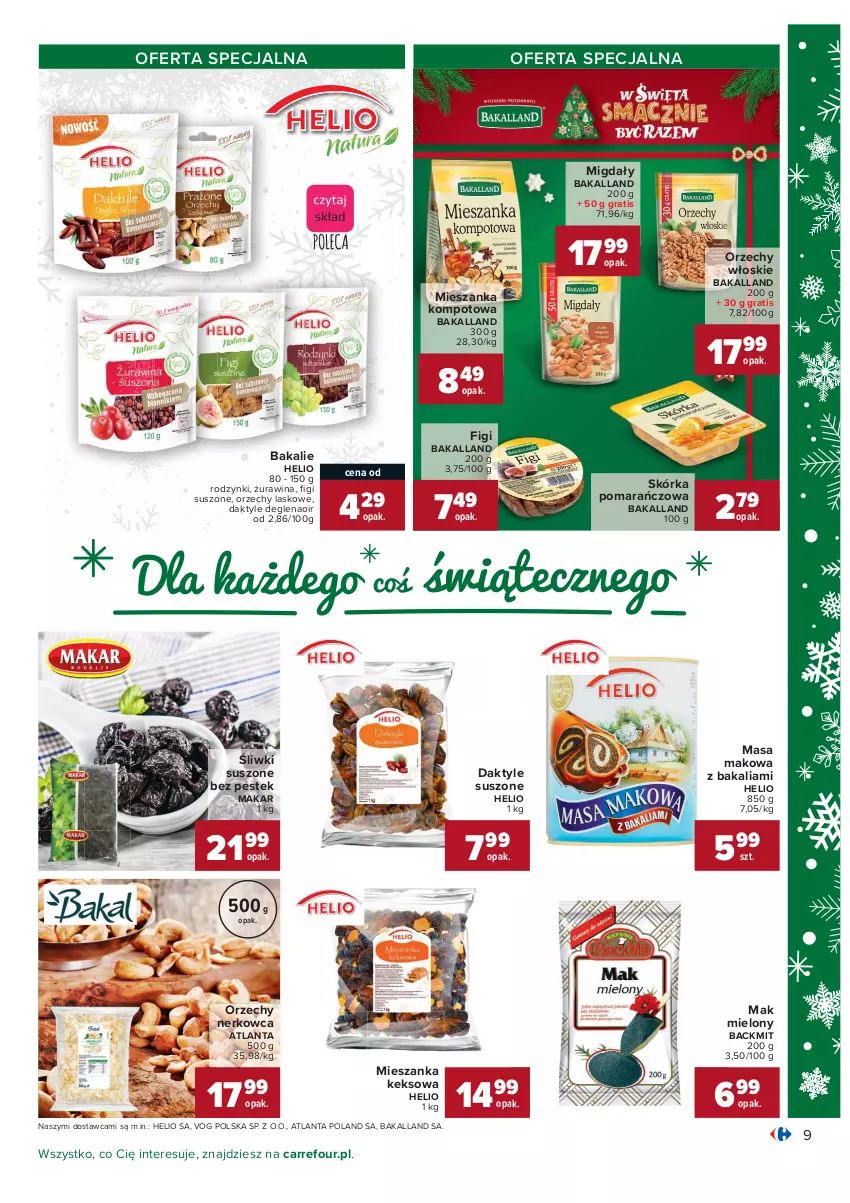 Gazetka promocyjna Carrefour - Gazetka Carrefour - ważna 07.12 do 12.12.2021 - strona 9 - produkty: Bakalland, Daktyle, Figi, Gra, Helio, Mak mielony, Mieszanka kompotowa, Migdały, Orzechy włoskie, Rodzynki, Stek