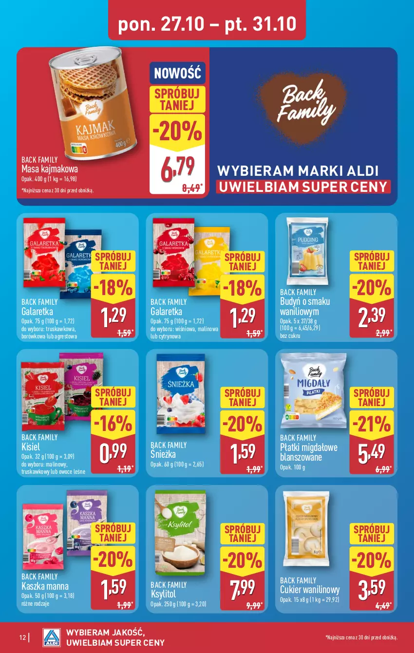 Gazetka promocyjna Aldi - Pełna oferta - ważna 27.10 do 01.11.2025 - strona 12 - produkty: Budyń, Cukier, Cukier wanilinowy, Fa, Gala, Galaretka, Gres, Kisiel, Ksylitol, Owoce