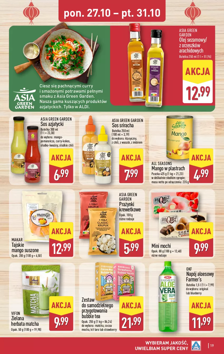 Gazetka promocyjna Aldi - Pełna oferta - ważna 27.10 do 01.11.2025 - strona 19 - produkty: All Seasons, Fa, Gin, Herbata, Imbir, Kokos, Mango, Mango suszone, Napój, Olej, Olej sezamowy, Sezam, Sos, Syrop, Wasa