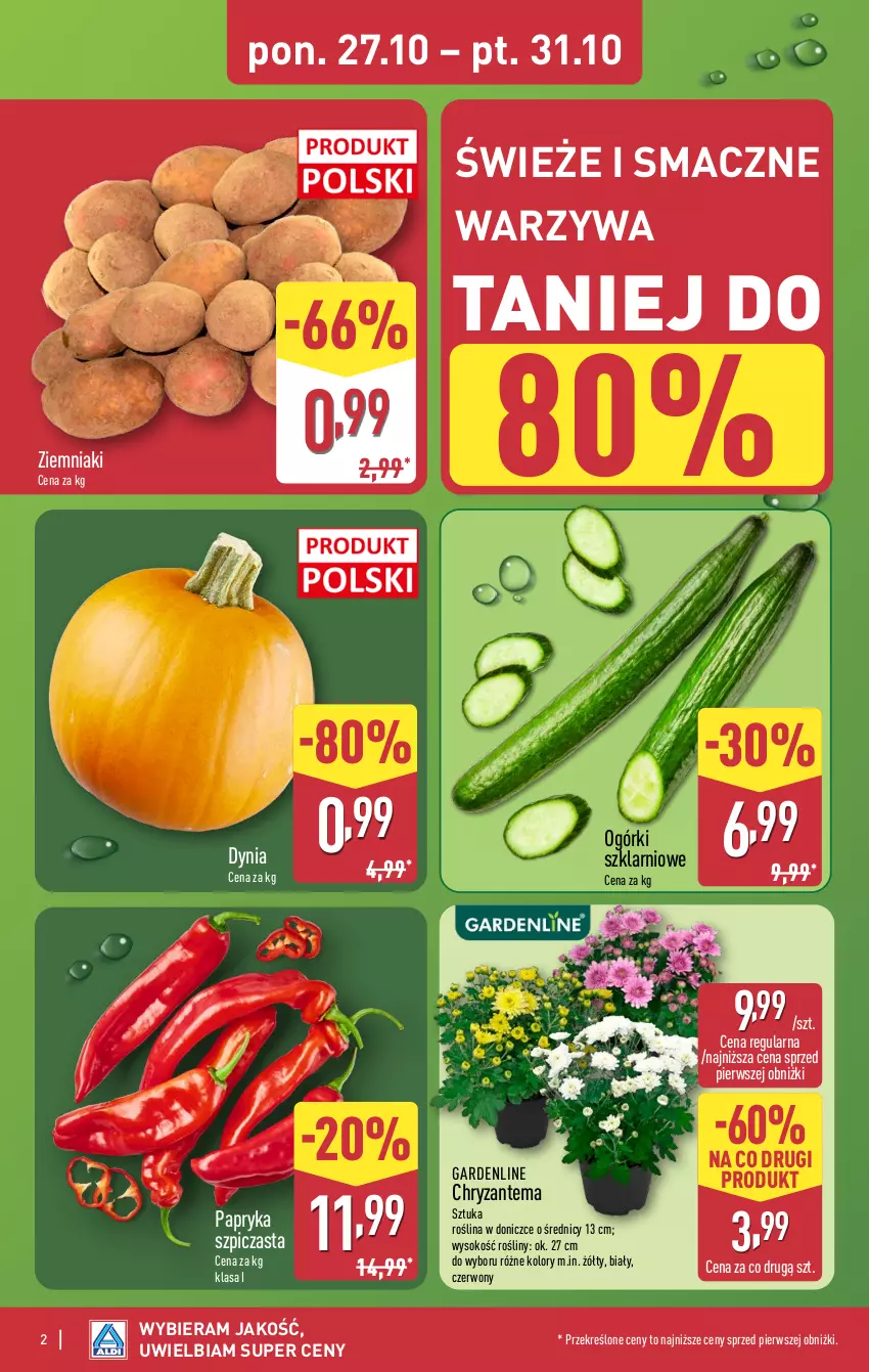 Gazetka promocyjna Aldi - Pełna oferta - ważna 27.10 do 01.11.2025 - strona 2 - produkty: Chryzantema, Papryka, Sok, Szpic, Warzywa, Ziemniaki