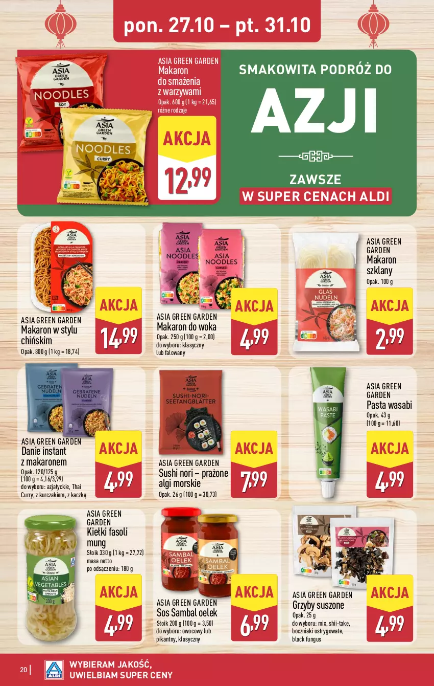 Gazetka promocyjna Aldi - Pełna oferta - ważna 27.10 do 01.11.2025 - strona 20 - produkty: Boczniak, Fa, Fasoli mung, Grzyby, Kiełki, Kurczak, Lack, LG, Makaron, Pasta wasabi, Smakowita, Sos, Sushi, Warzywa, Wasa