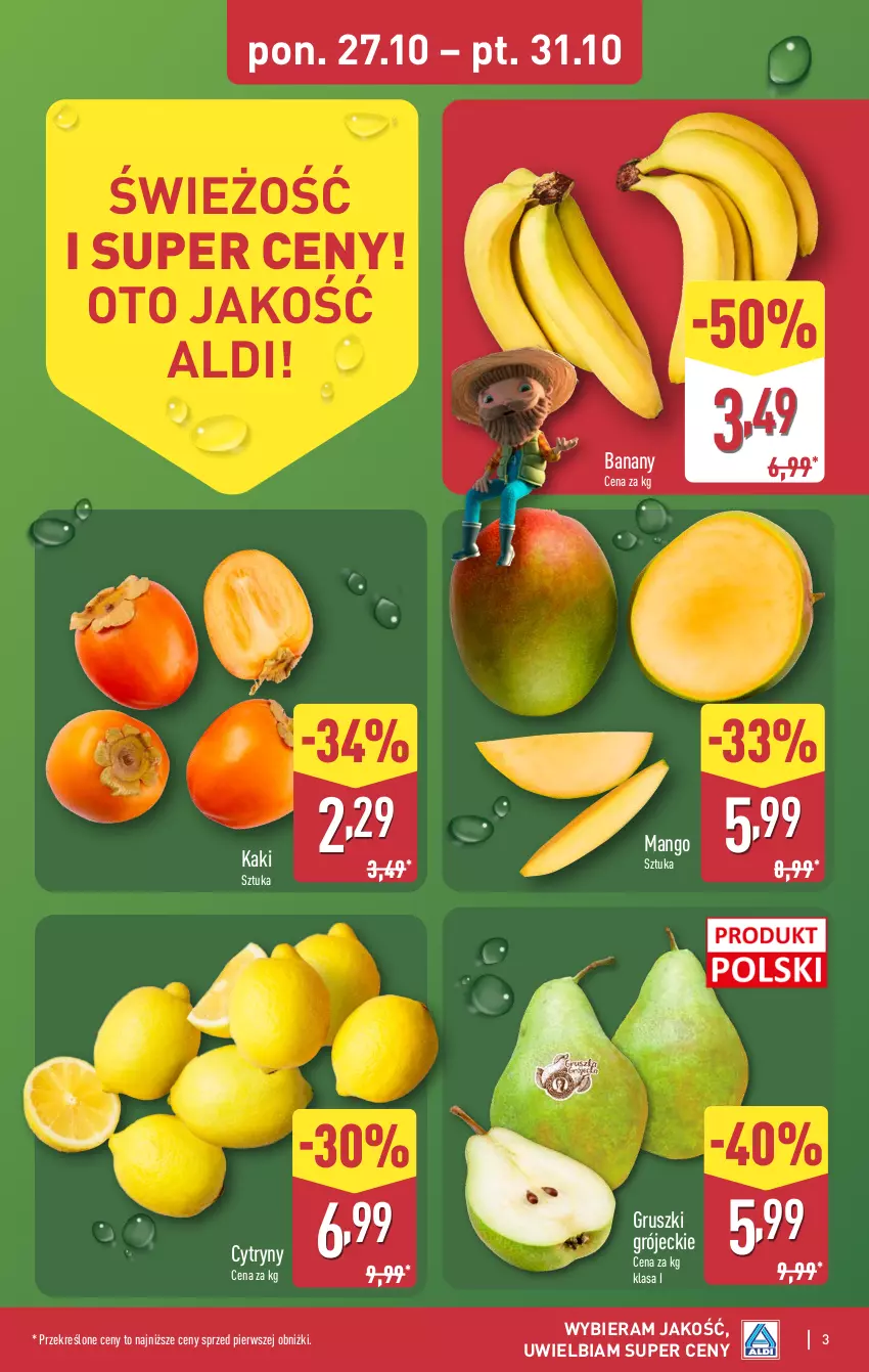 Gazetka promocyjna Aldi - Pełna oferta - ważna 27.10 do 01.11.2025 - strona 3 - produkty: Banany, Cytryny, Gruszki, Kaki, Mango