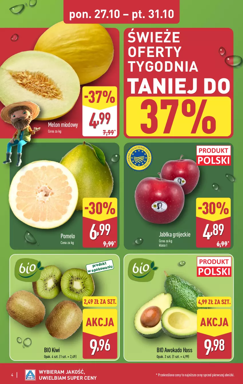 Gazetka promocyjna Aldi - Pełna oferta - ważna 27.10 do 01.11.2025 - strona 4 - produkty: Jabłka, Kiwi, Melon, Pomelo