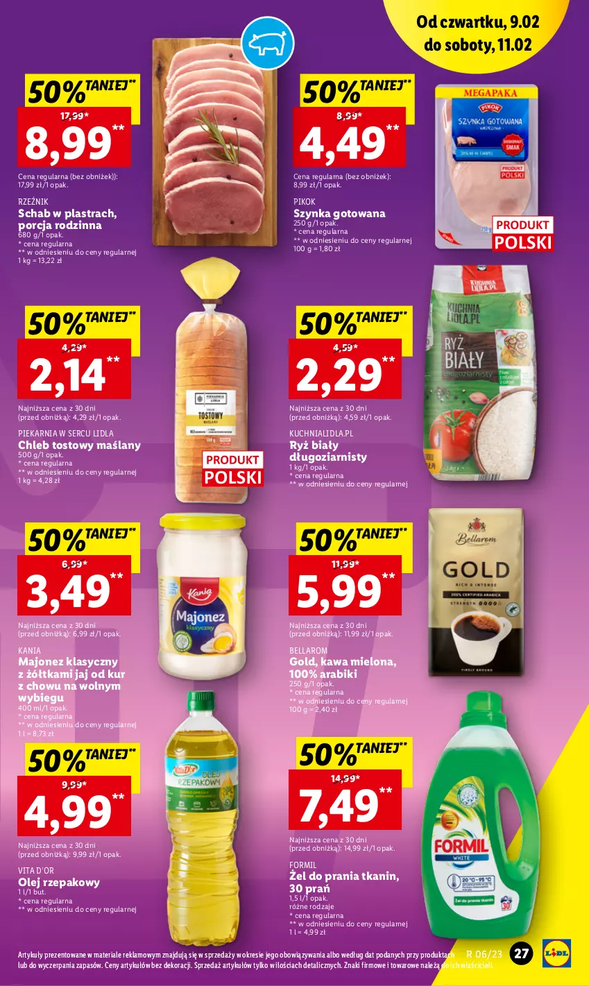 Gazetka promocyjna Lidl - GAZETKA - ważna 09.02 do 11.02.2023 - strona 29 - produkty: Bell, Bella, Chleb, Chleb tostowy, Kawa, Kawa mielona, Kuchnia, Majonez, Olej, Olej rzepakowy, PIKOK, Por, Ryż, Ryż biały, Ser, Szynka