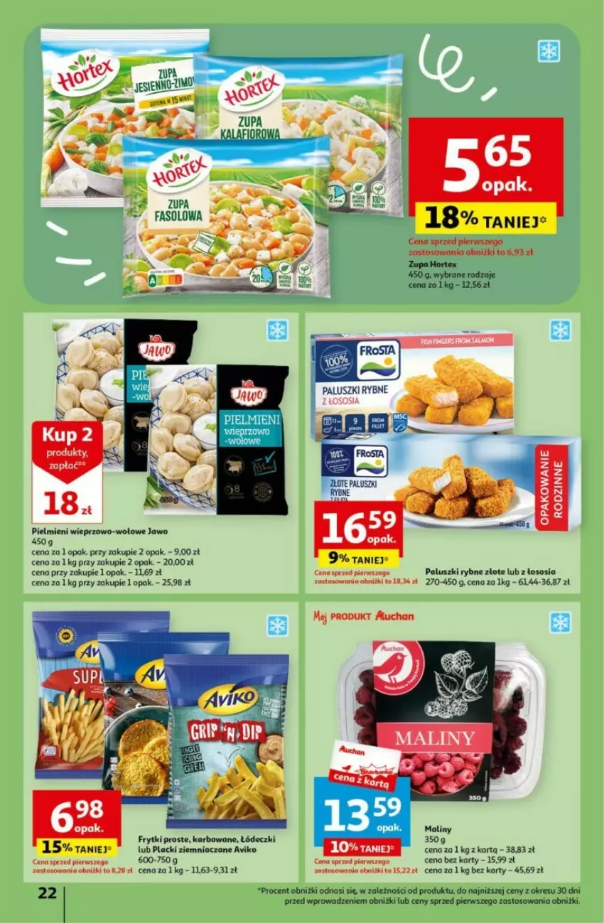 Gazetka promocyjna Auchan - ważna 18.04 do 24.04.2024 - strona 15 - produkty: Frytki, Hortex, Lack, Maliny, Paluszki rybne, Sos, Zupa