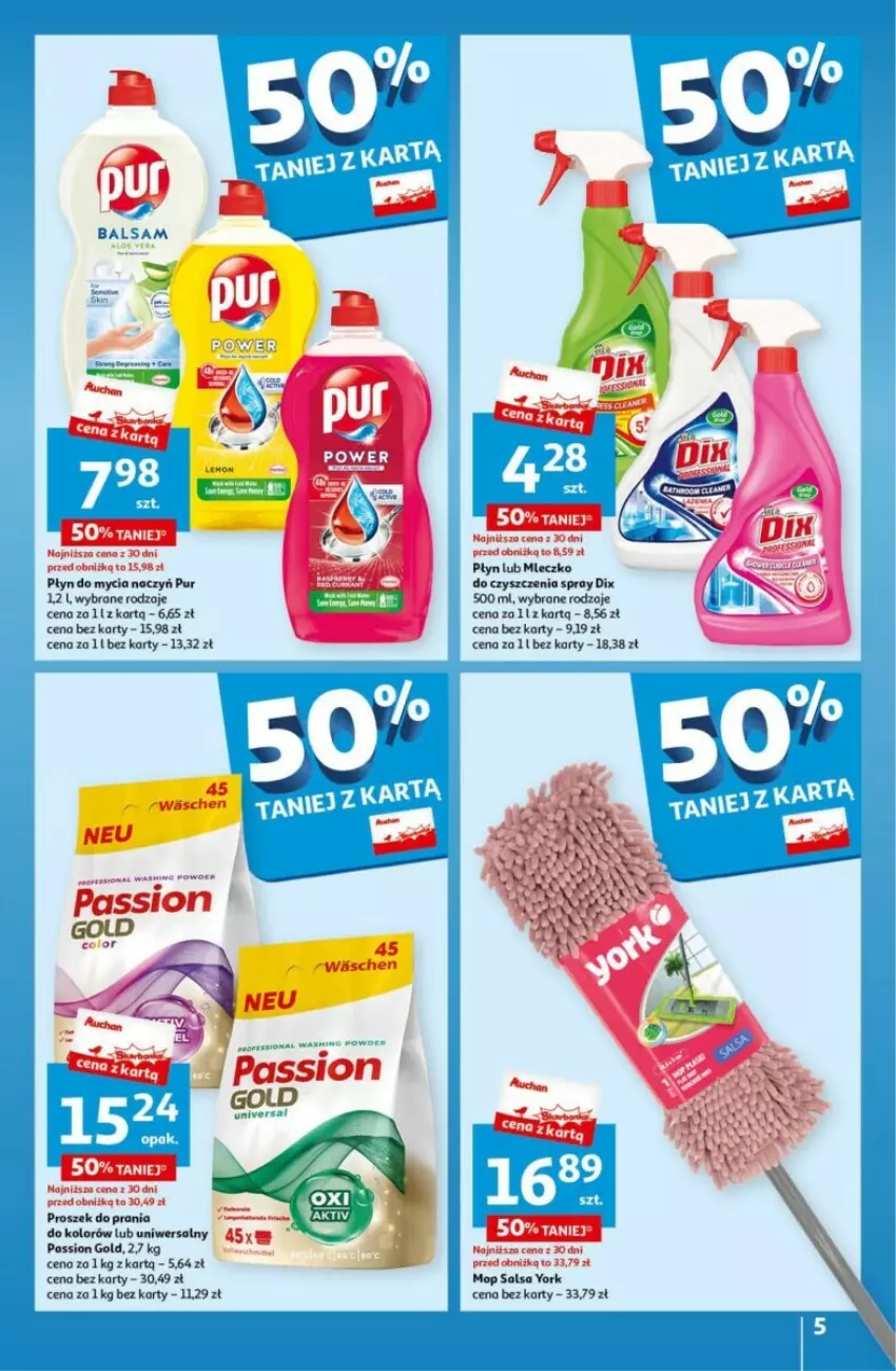 Gazetka promocyjna Auchan - ważna 18.04 do 24.04.2024 - strona 45 - produkty: Do mycia naczyń, Mleczko, Mop, Płyn do mycia, Płyn do mycia naczyń, Proszek do prania, Pur, Salsa