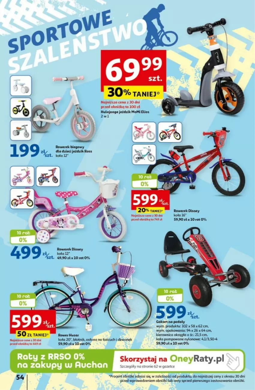 Gazetka promocyjna Auchan - ważna 18.04 do 24.04.2024 - strona 50 - produkty: Disney, Dzieci, Dzwonek, Hulajnoga, Kierownica, Rower, Rowerek