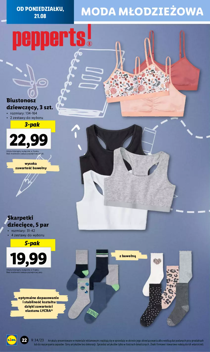 Gazetka promocyjna Lidl - GAZETKA - ważna 21.08 do 27.08.2023 - strona 22 - produkty: Biustonosz, Dzieci, Karp, Moda, Skarpetki, Sok